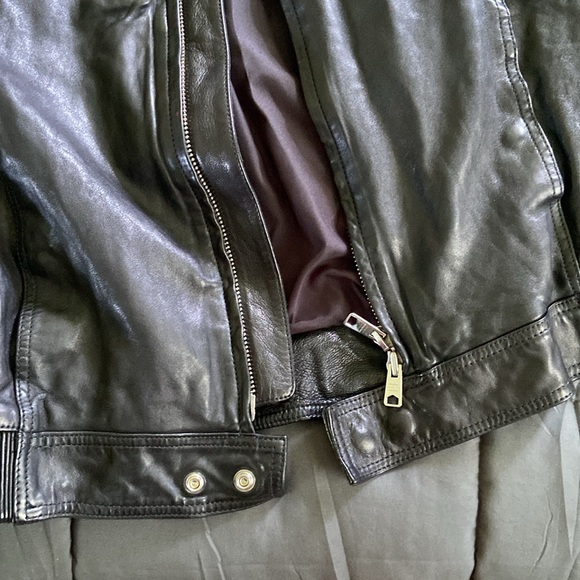 All Saints black leather jacket, slim fit, size large - Picture 5 of 16